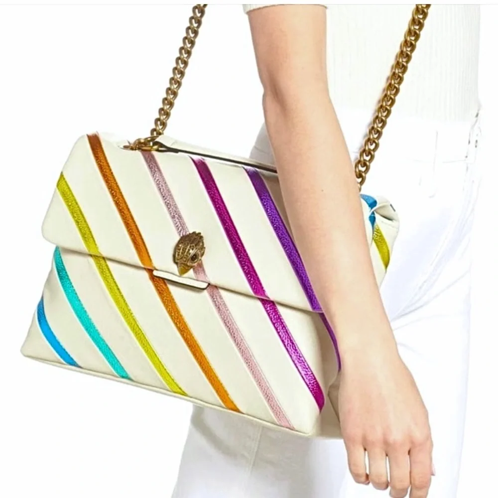 🚫SOLD🚫 Kurt Geiger XL Metallic Rainbow Stripe Leather Kensington Shoulder Bag - Picture 7 of 10